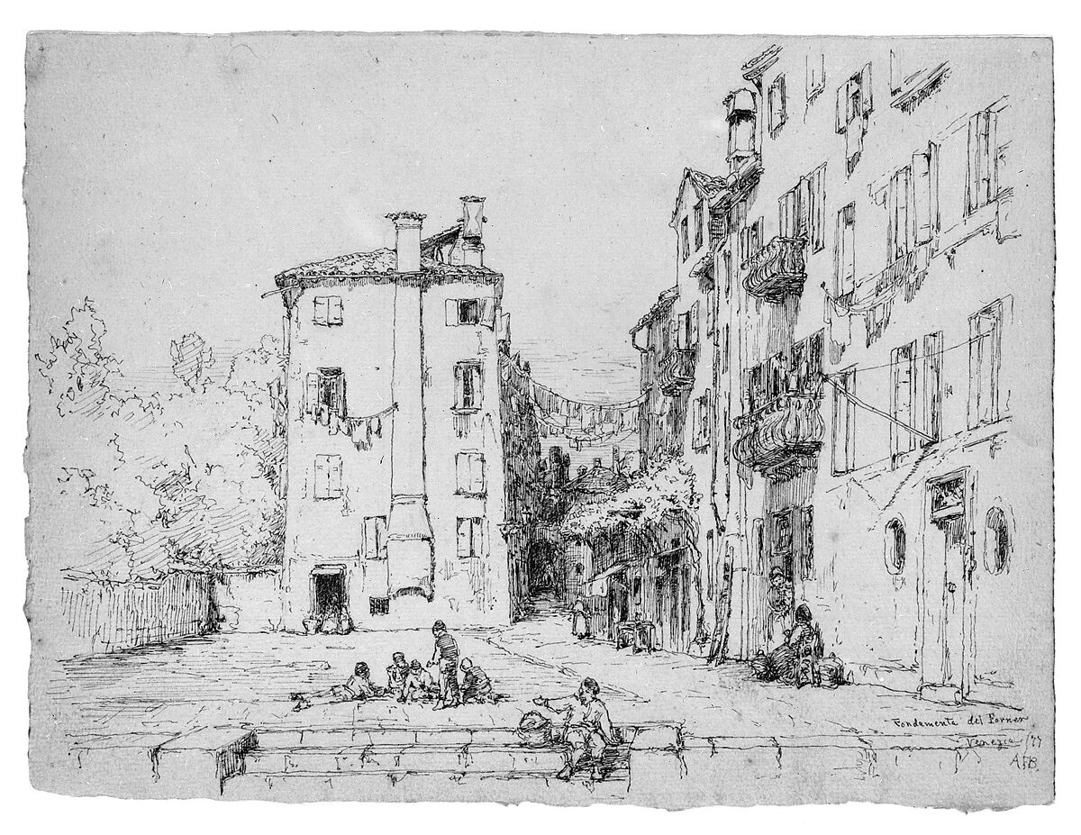 Fondamenta del Forner, Venice, Andrew Fisher Bunner (1841–1897), Black ink on off-white wove paper, American 