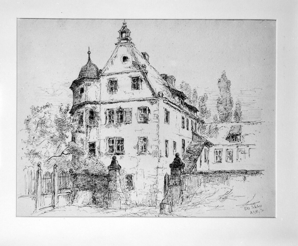 Old Schloss, Germany, Andrew Fisher Bunner (1841–1897), Black ink and graphite traces on off-white wove paper, American