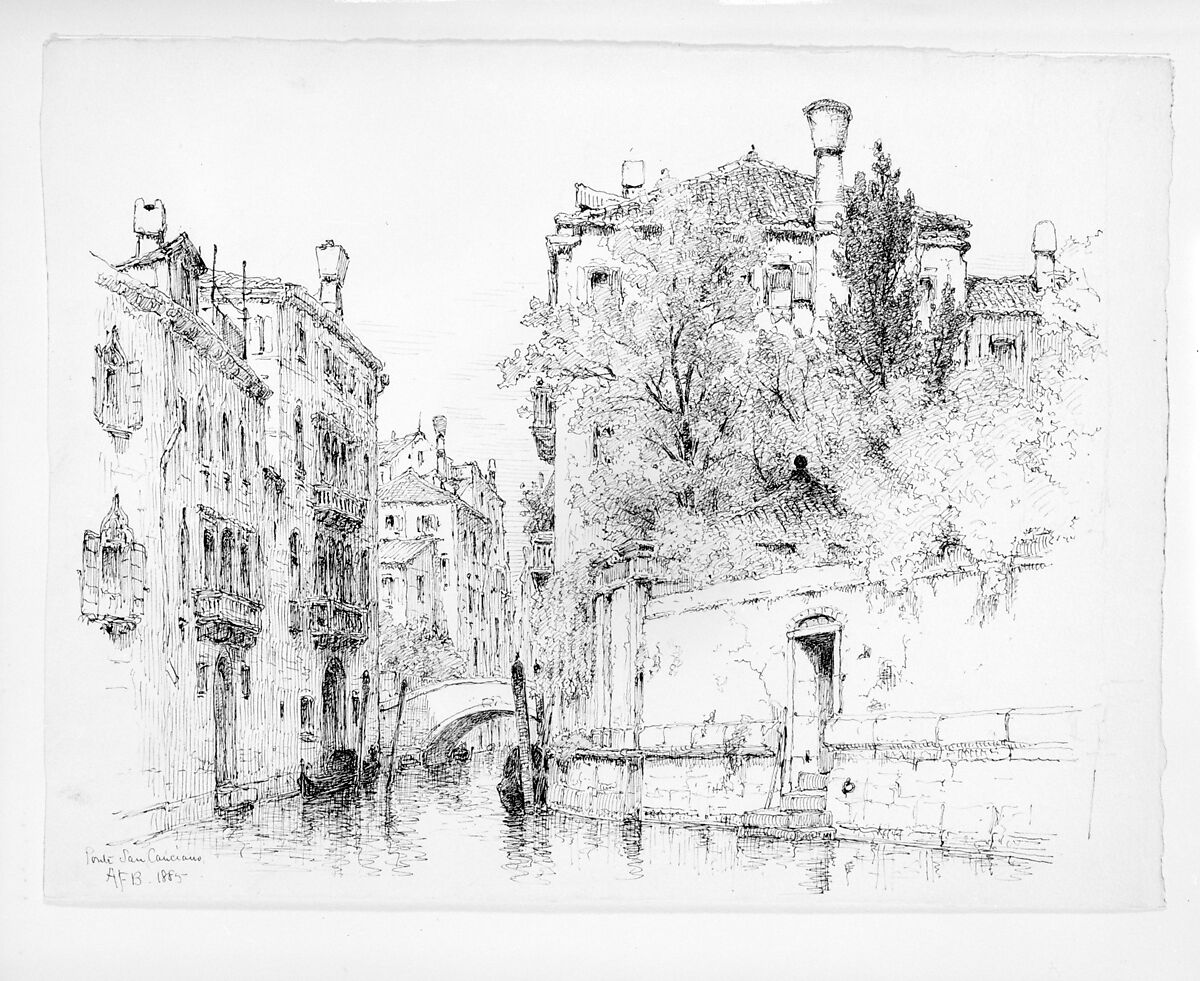 Ponte San Canciano, Venice, Andrew Fisher Bunner (1841–1897), Black ink and graphite traces on off-white wove paper, American