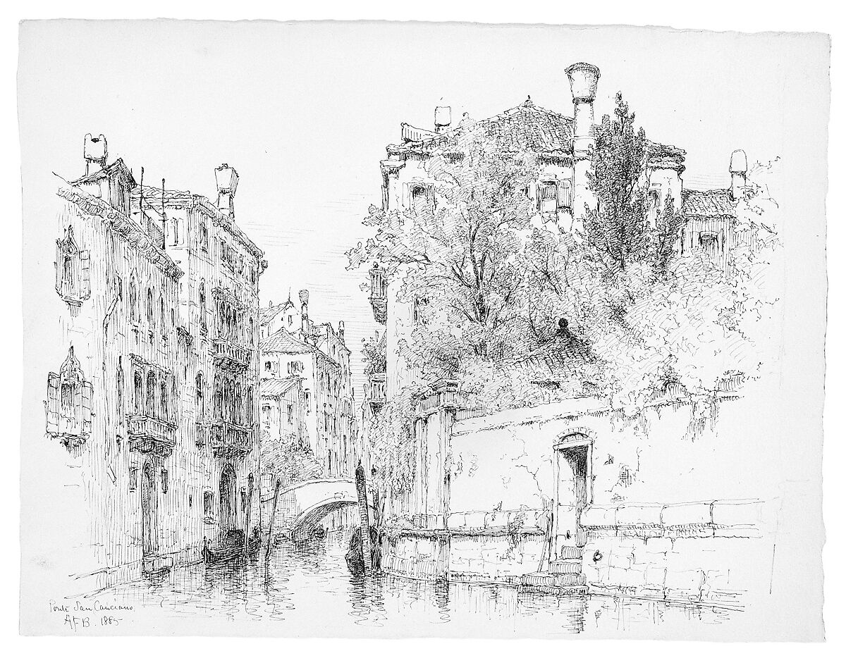 Ponte San Canciano, Venice, Andrew Fisher Bunner (1841–1897), Black ink and graphite traces on off-white wove paper, American 