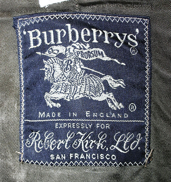 Trench coat, Burberry (British, founded 1856), a,c,d) cotton, plastic; b,e,f) cotton, leather, British