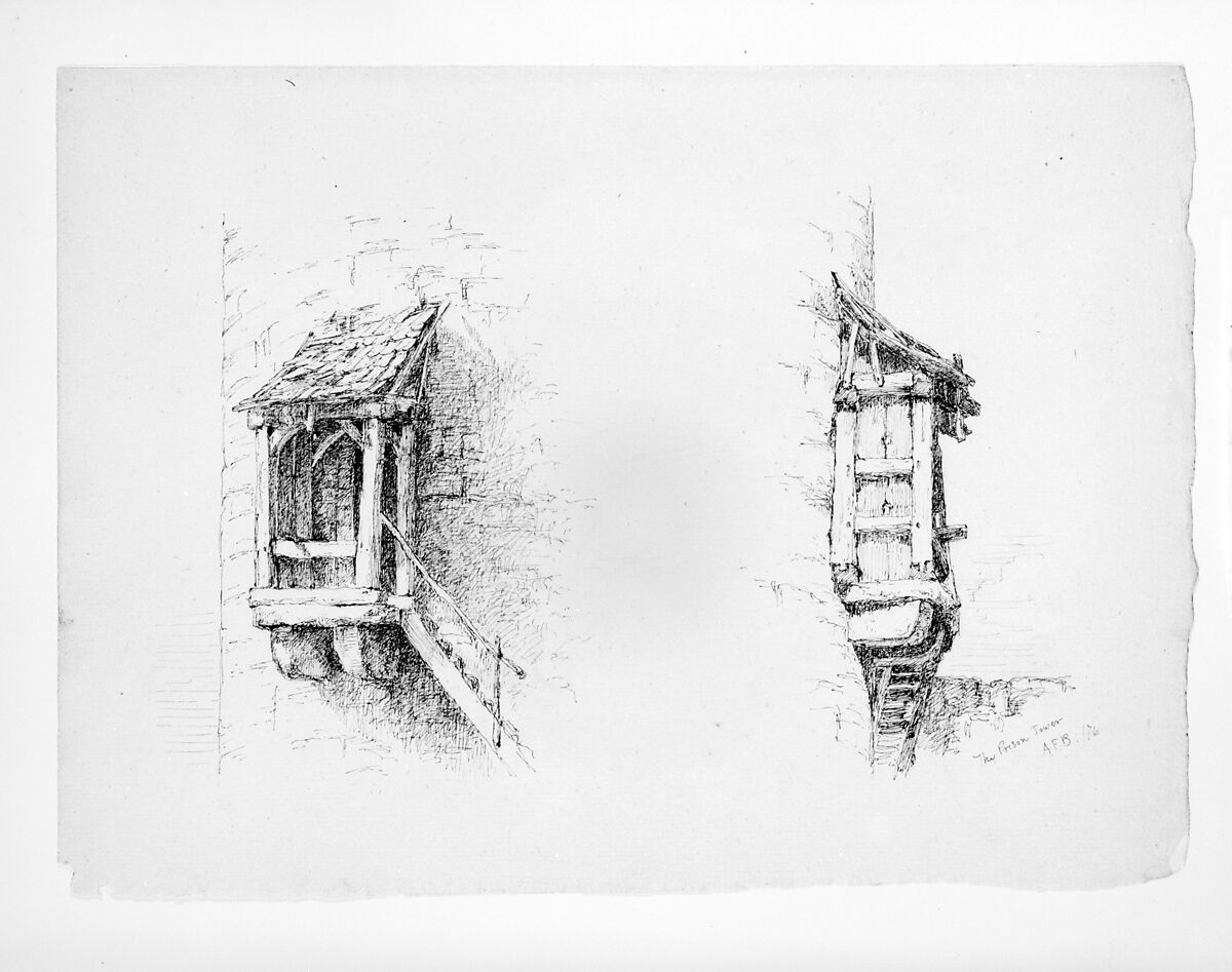 The Prison Tower, Andrew Fisher Bunner (1841–1897), Black ink and graphite traces on off-white laid paper, American