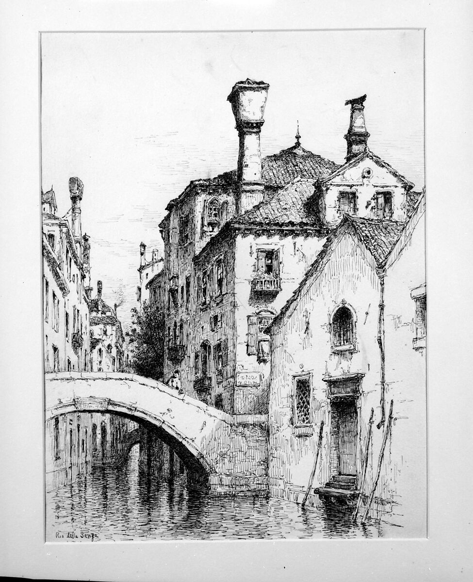 Rio della Sensa, Venice, Andrew Fisher Bunner (1841–1897), Black ink and graphite traces on off-white buff paper, American