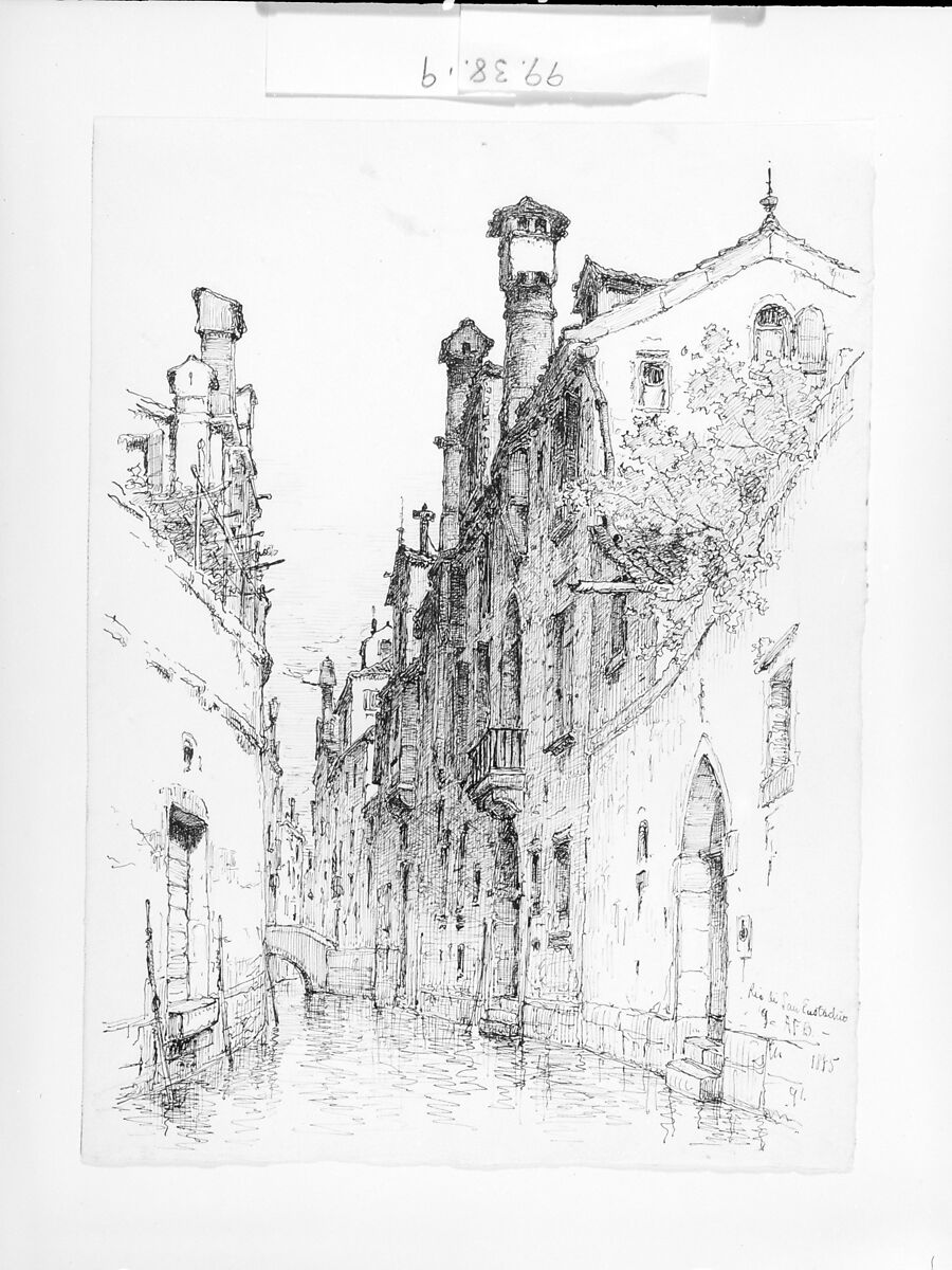 Rio di San Eustadio, Venice, Andrew Fisher Bunner (1841–1897), Black ink and graphite traces on off-white wove paper, American 