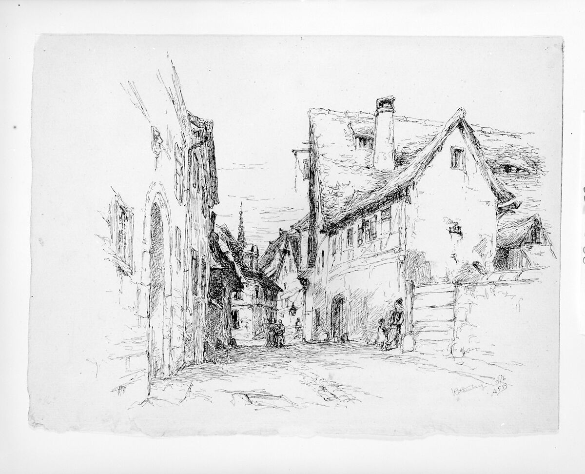 Rothenburg, Germany, Andrew Fisher Bunner (1841–1897), Black ink and graphite traces on off-white laid paper, American