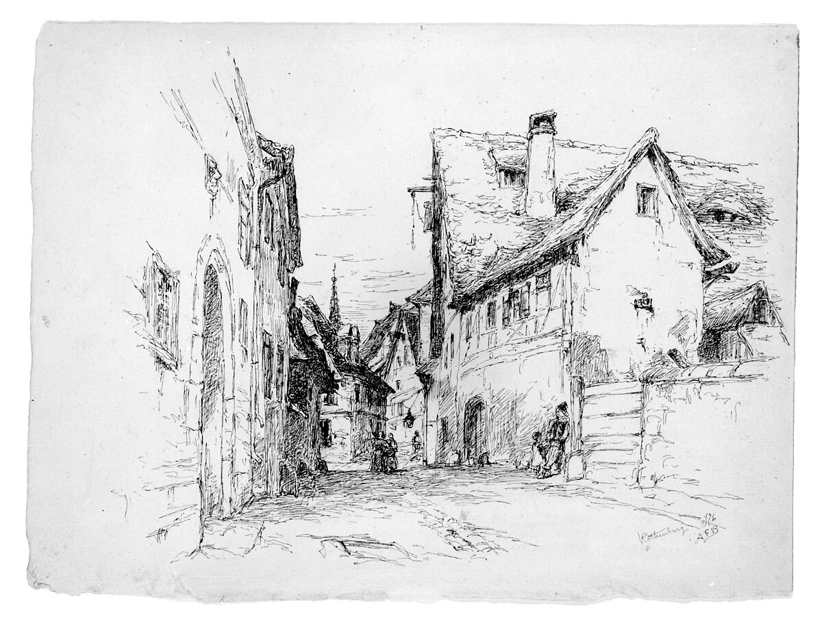 Rothenburg, Germany, Andrew Fisher Bunner (1841–1897), Black ink and graphite traces on off-white laid paper, American 