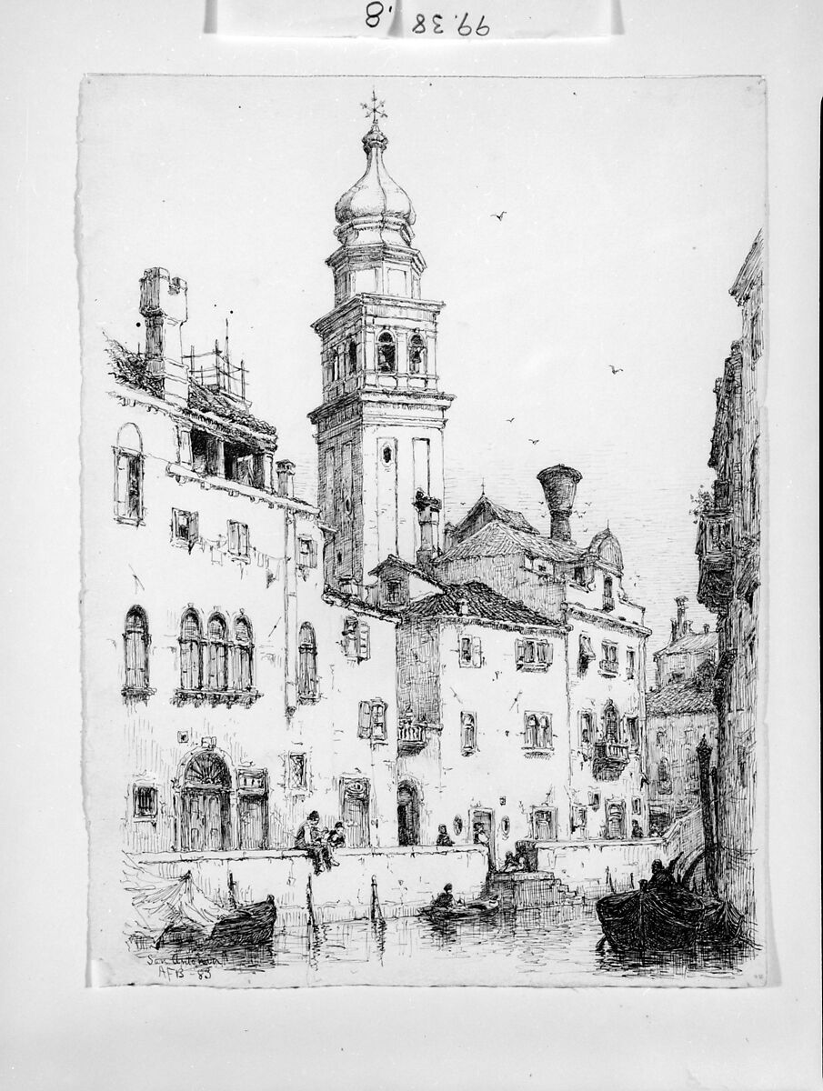 San Antonio, Venice, Andrew Fisher Bunner (1841–1897), Black ink and graphite traces on off-white wove paper, American 