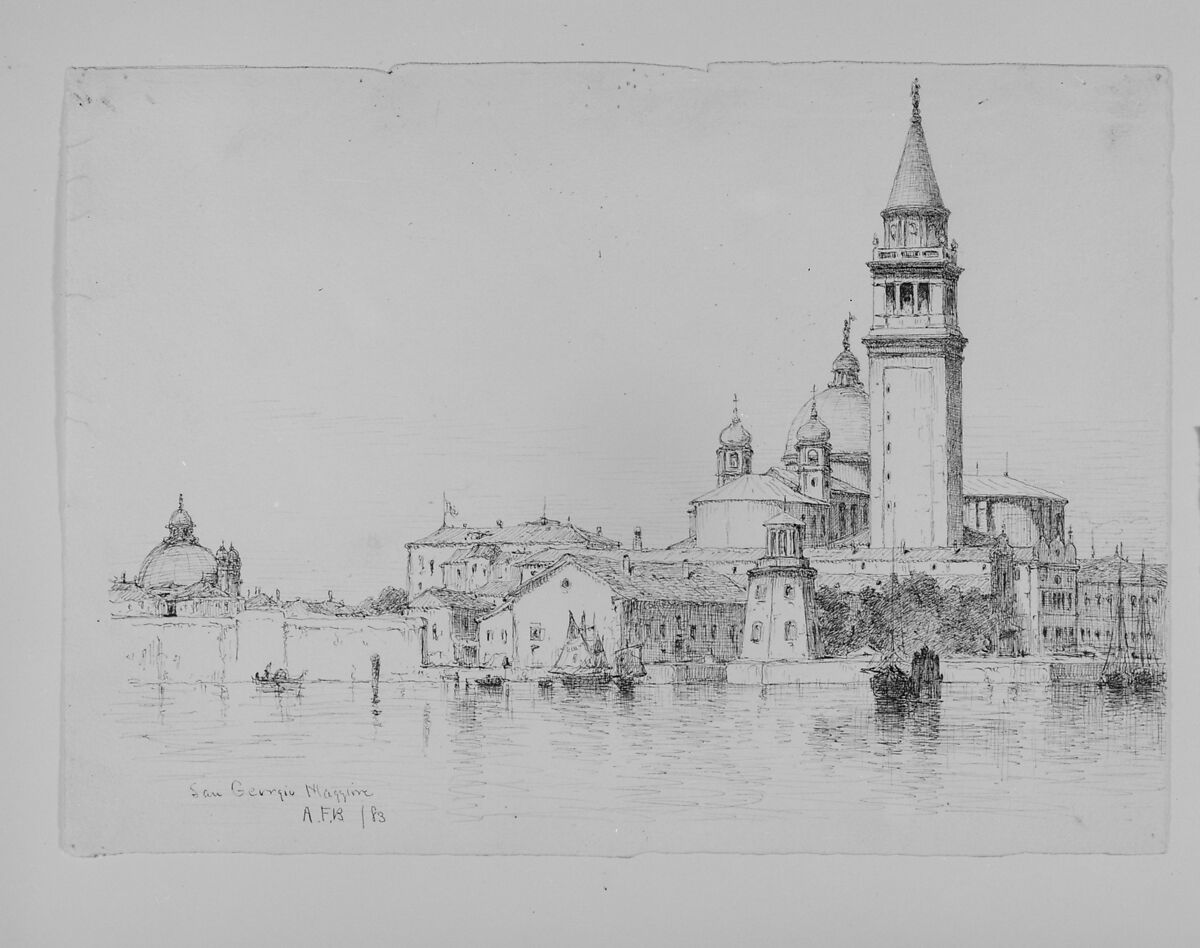 San Giorgio Maggiore, Venice, Andrew Fisher Bunner (1841–1897), Black ink on off-white wove paper, American