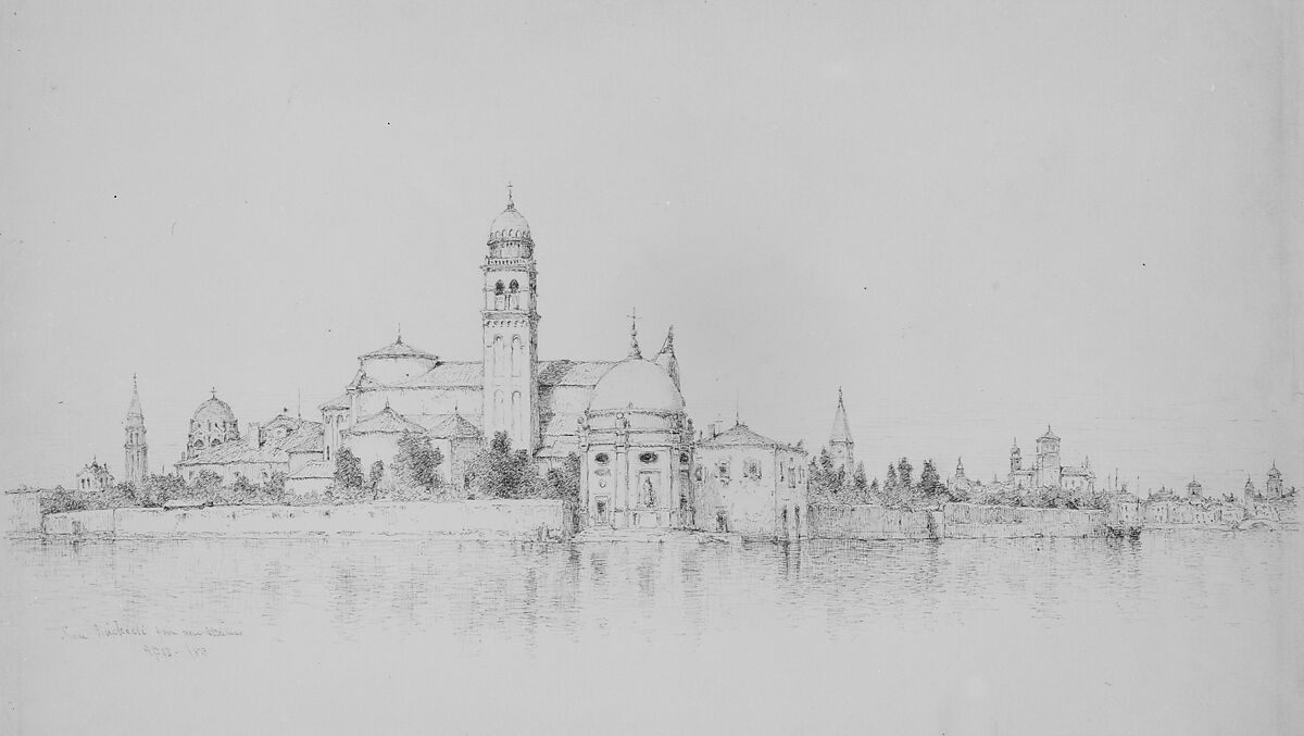 San Michaeli, Venice, Andrew Fisher Bunner (1841–1897), Black ink and graphite traces on off-white wove paper, American 
