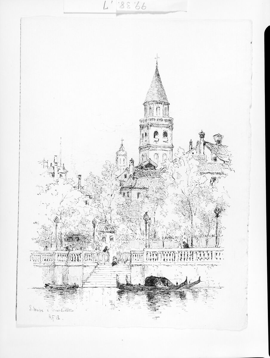 San Moise e Giardinetto, Venice, Andrew Fisher Bunner (1841–1897), Black pen and graphite traces on off-white wove paper, American 