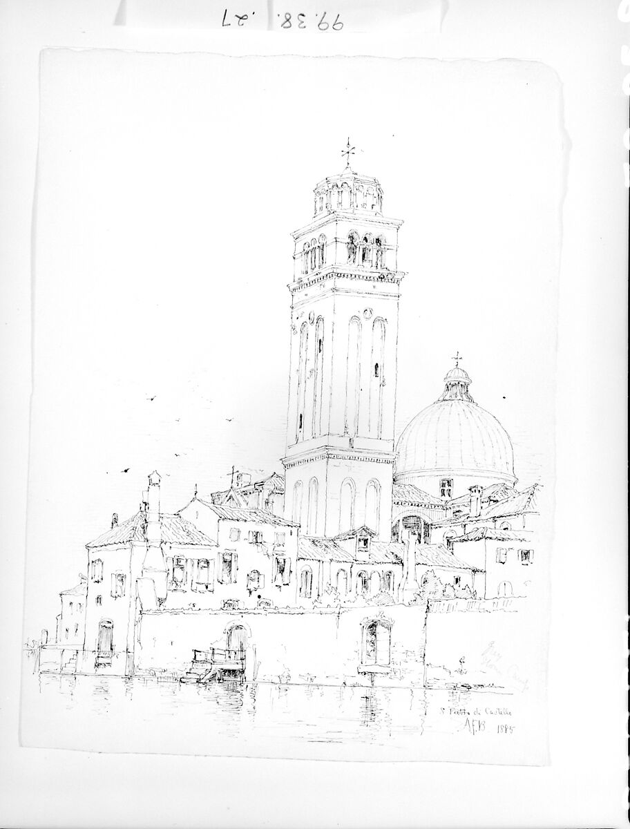 San Pietro di Castello, Venice, Andrew Fisher Bunner (1841–1897), Black ink and graphite traces on off-white wove paper, American