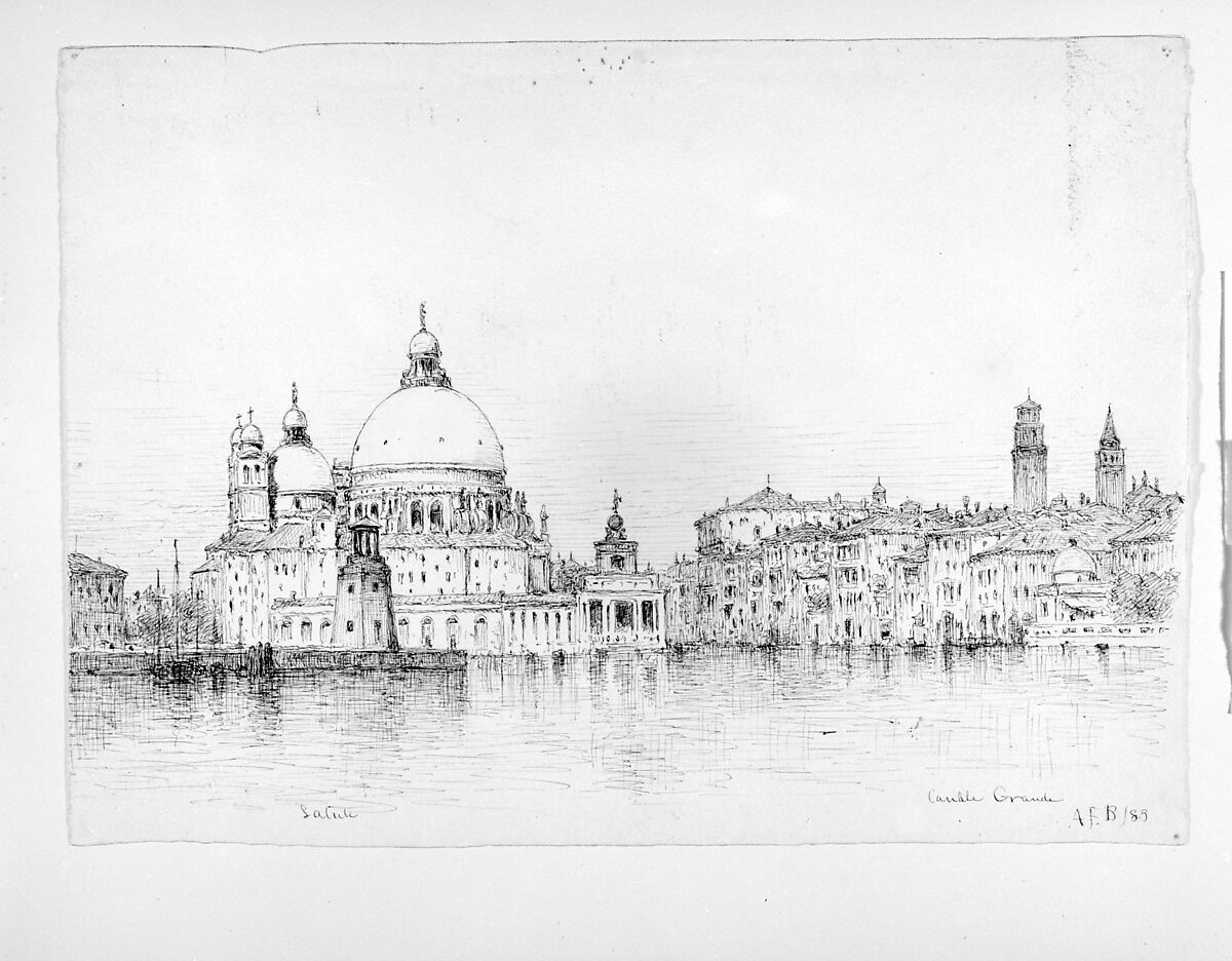 Santa Maria della Salute, Venice, Andrew Fisher Bunner (1841–1897), Black ink on off-white wove paper, American