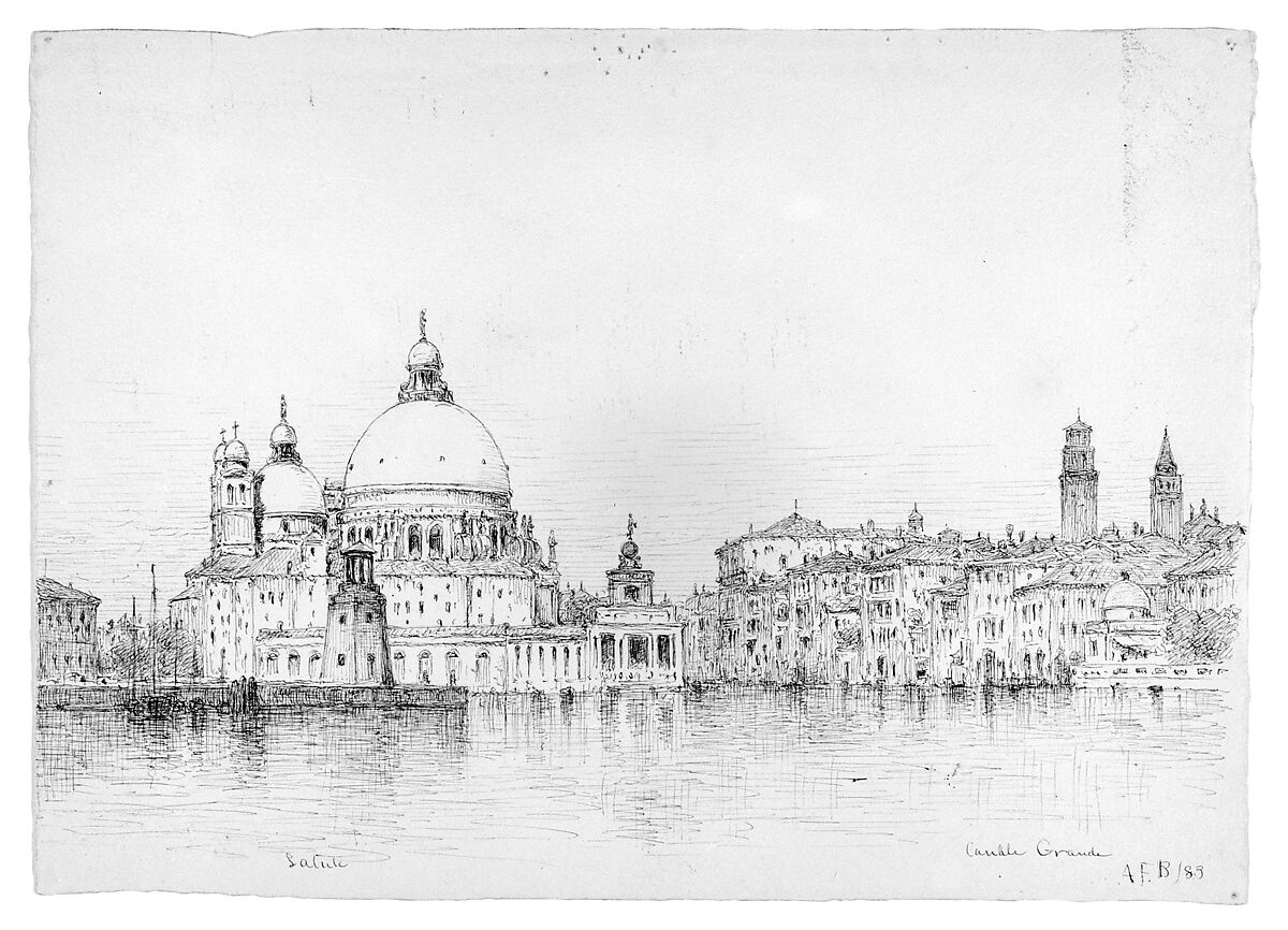 Santa Maria della Salute, Venice, Andrew Fisher Bunner (1841–1897), Black ink on off-white wove paper, American 
