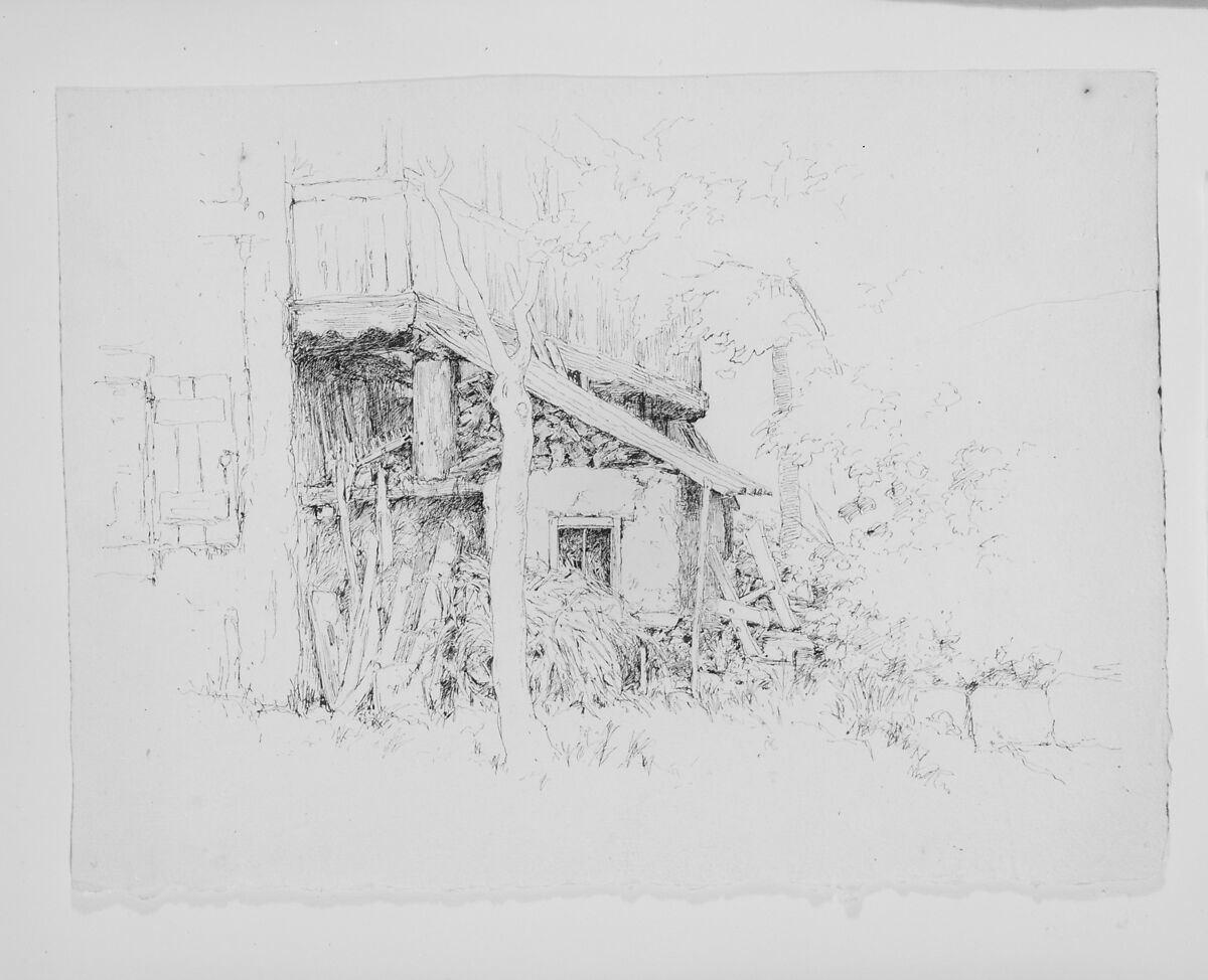 Sheet of a Ruined Shed, Germany, Andrew Fisher Bunner (1841–1897), Black ink on off-white wove paper, American