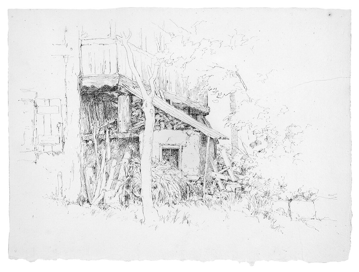 Sheet of a Ruined Shed, Germany, Andrew Fisher Bunner (1841–1897), Black ink on off-white wove paper, American 