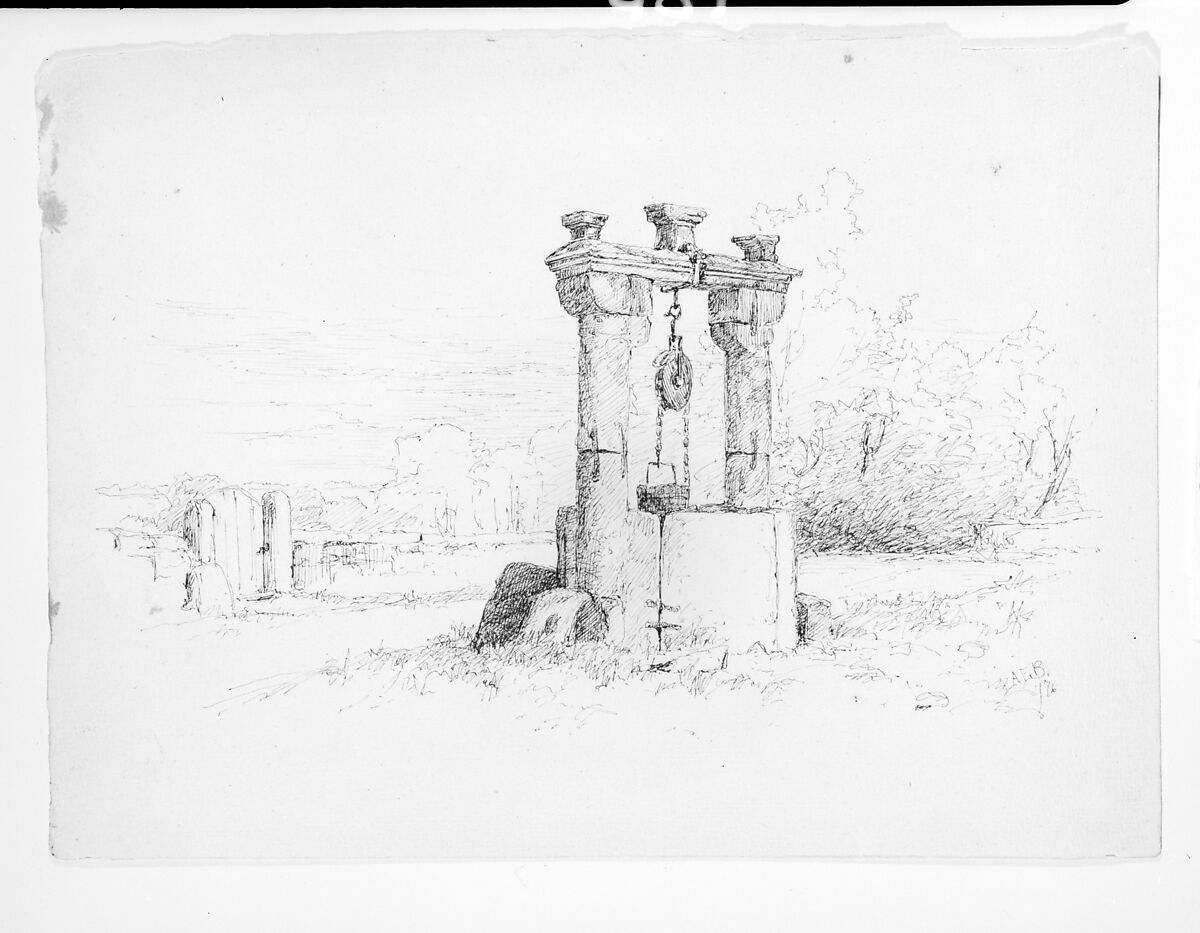 Sketch of a Well, Roden Thor, Germany, Andrew Fisher Bunner (1841–1897), Black ink on light buff wove paper, American