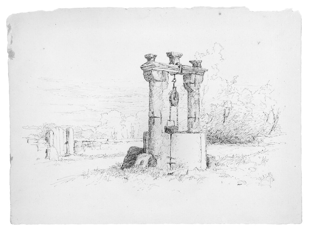 Sketch of a Well, Roden Thor, Germany, Andrew Fisher Bunner (1841–1897), Black ink on light buff wove paper, American 