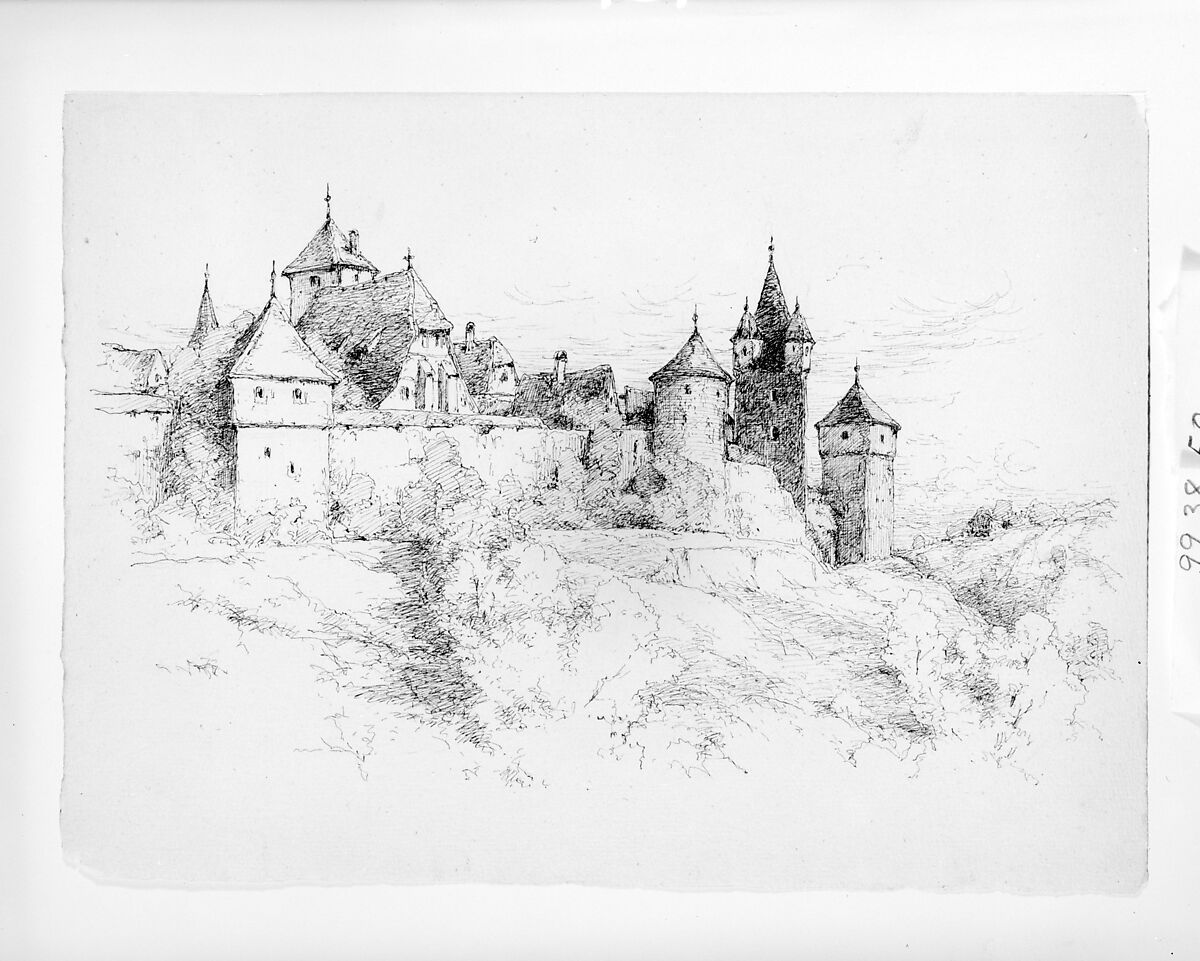Sketch of Houses (Probably in Germany), Andrew Fisher Bunner (1841–1897), Black ink on light buff laid paper, American