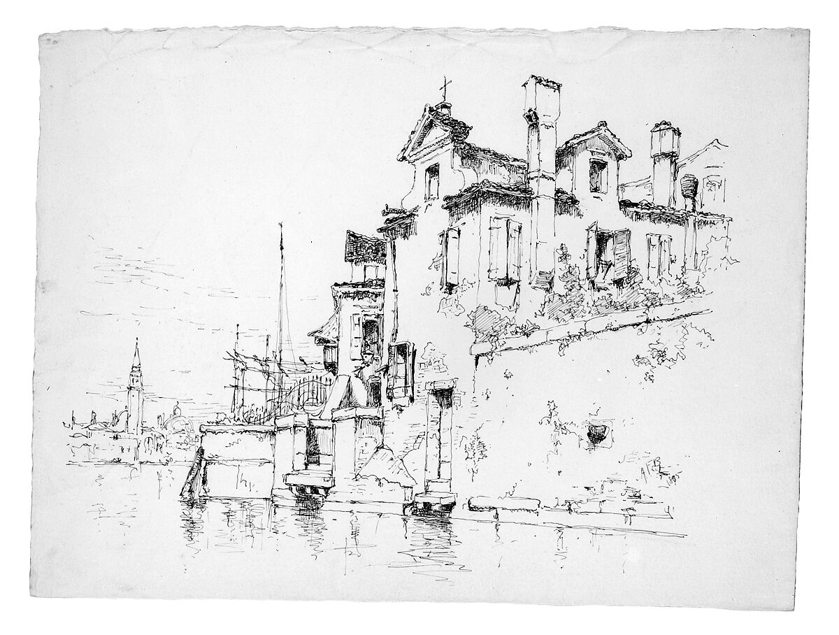 Sketch of Venice, Andrew Fisher Bunner (1841–1897), Black ink on off-white wove paper, American 