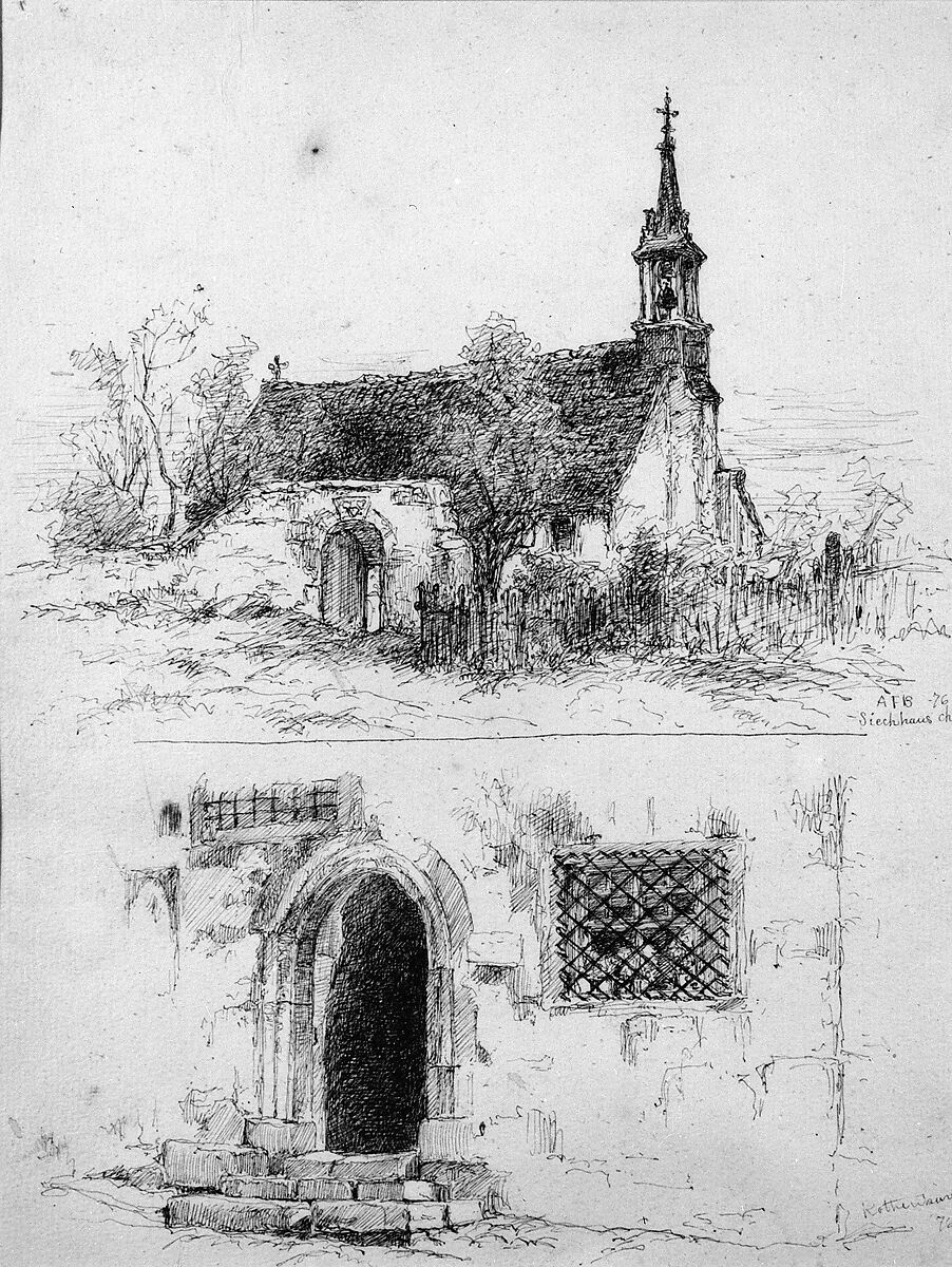 Two Sketches of Rothenburg, Germany, Andrew Fisher Bunner (1841–1897), Black ink on off-white wove paper, American 