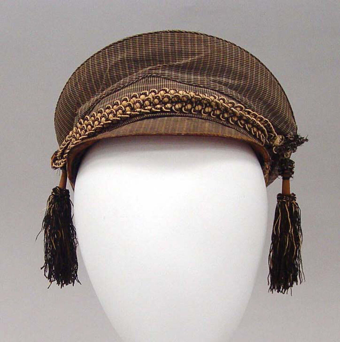 Cap, silk, cotton, leather, American