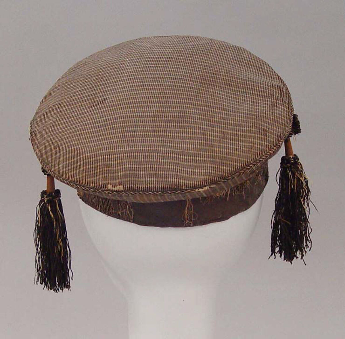 Cap, silk, cotton, leather, American