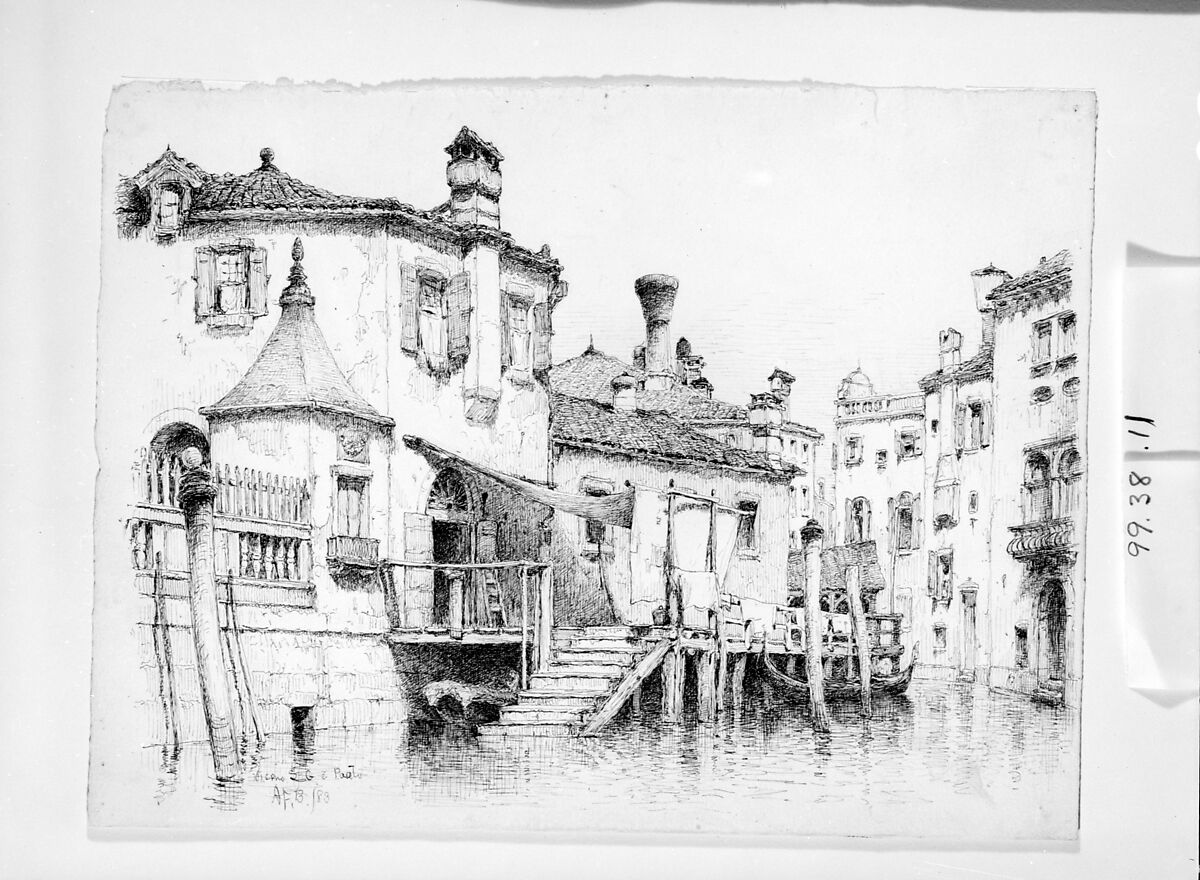 Vicino San Giovanni e Paolo, Venice, Andrew Fisher Bunner (1841–1897), Black ink and graphite traces on off-white wove paper, American 