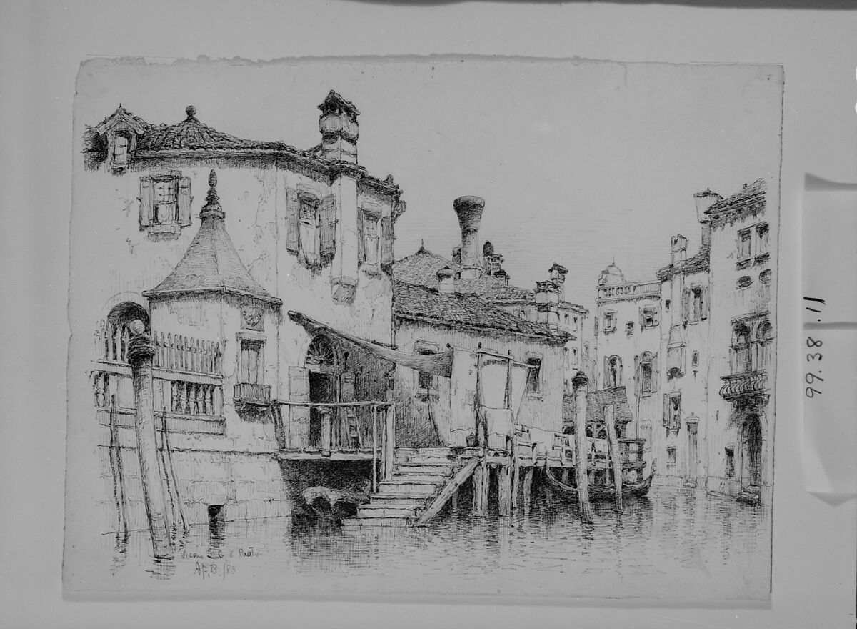 Vicino San Giovanni e Paolo, Venice, Andrew Fisher Bunner (1841–1897), Black ink and graphite traces on off-white wove paper, American