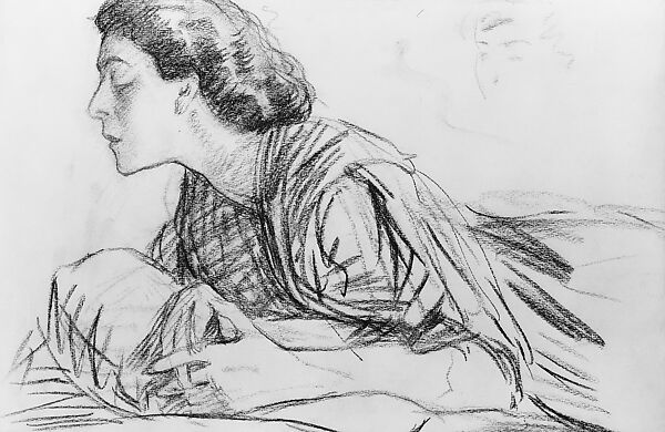 Portrait of Nazimova, Bryson Burroughs (American, Hyde Park, Massachusetts 1869–1934 New York), Charcoal and pink pastel on off-white laid paper, American 