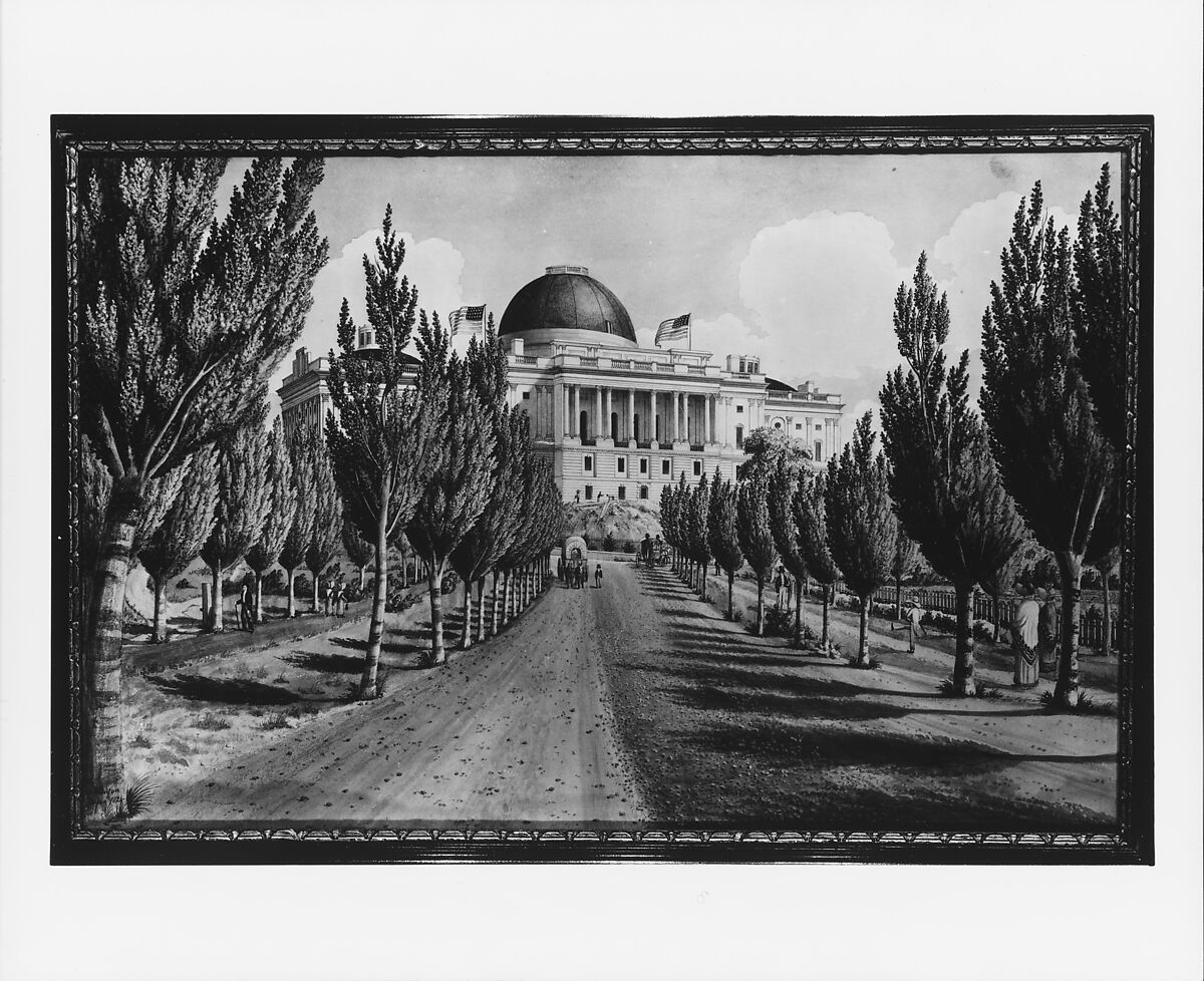 View of the Capitol, Charles W. Burton (American, born England 1807, active New York 1840–49), Watercolor, pen and black ink, and gum arabic on off-white wove paper, American