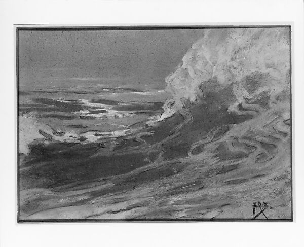 Marine: Sunlight Seas Beyond, Howard Russell Butler (American, New York 1856–1934 Princeton, New Jersey), Pastel and charcoal on buff-colored oatmeal wove paper, American