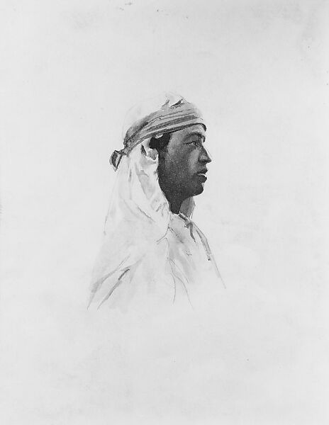 Moroccan Head, Howard Russell Butler (American, New York 1856–1934 Princeton, New Jersey), Black ink and graphite on buff-colored wove paper, American 