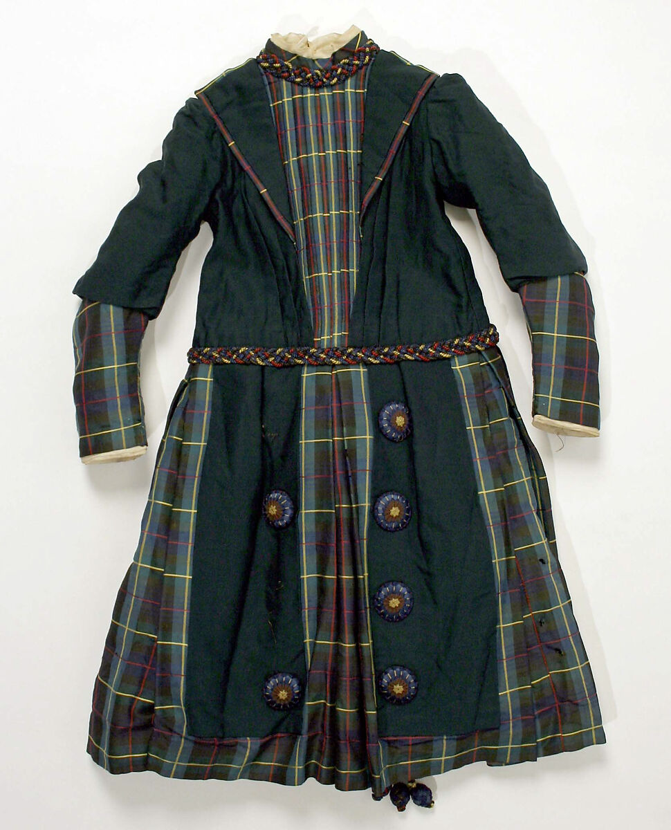 Dress, silk, wool, probably American 