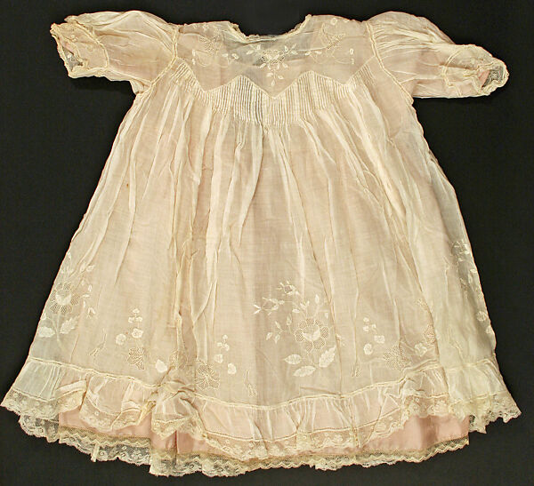Dress, linen, silk, probably French 