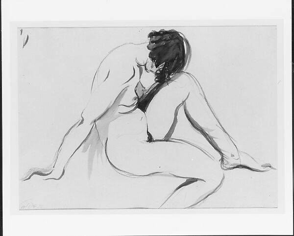 Seated Nude, Alexander Stirling Calder (American, Philadelphia, Pennsylvania 1870–1945 Brooklyn, New York), Watercolor and red chalk on tan wove paper, American