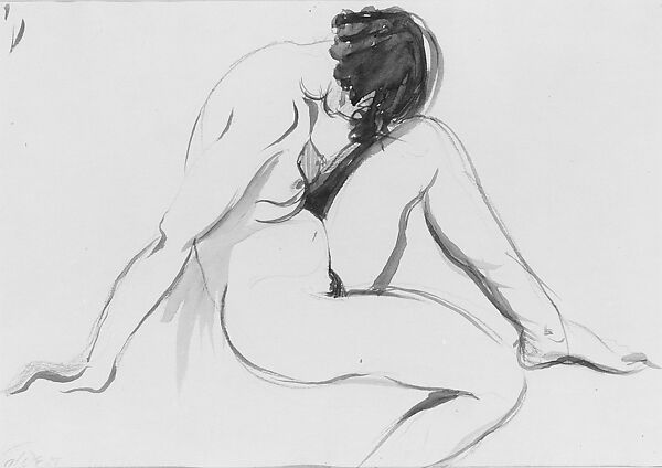 Seated Nude, Alexander Stirling Calder (American, Philadelphia, Pennsylvania 1870–1945 Brooklyn, New York), Watercolor and red chalk on tan wove paper, American 