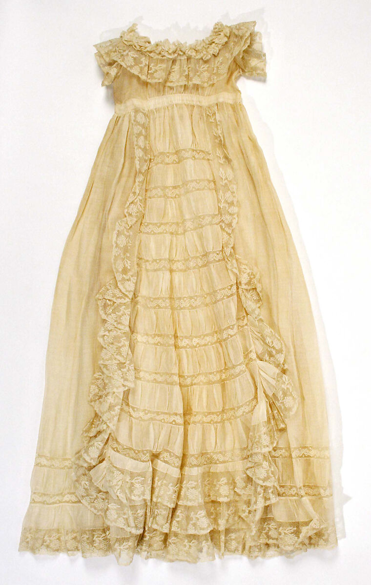 Christening ensemble, cotton, silk, probably American