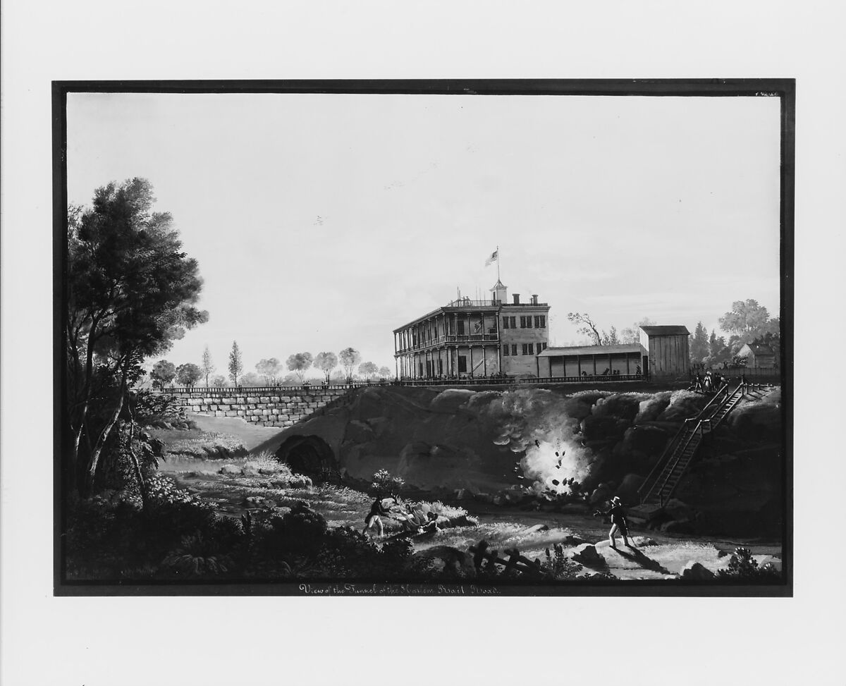 View of the Tunnel of the Harlem Railroad, Nicolino Calyo (American (born Italy), Naples 1799–1884 New York), Gouache on off-white wove paper, American