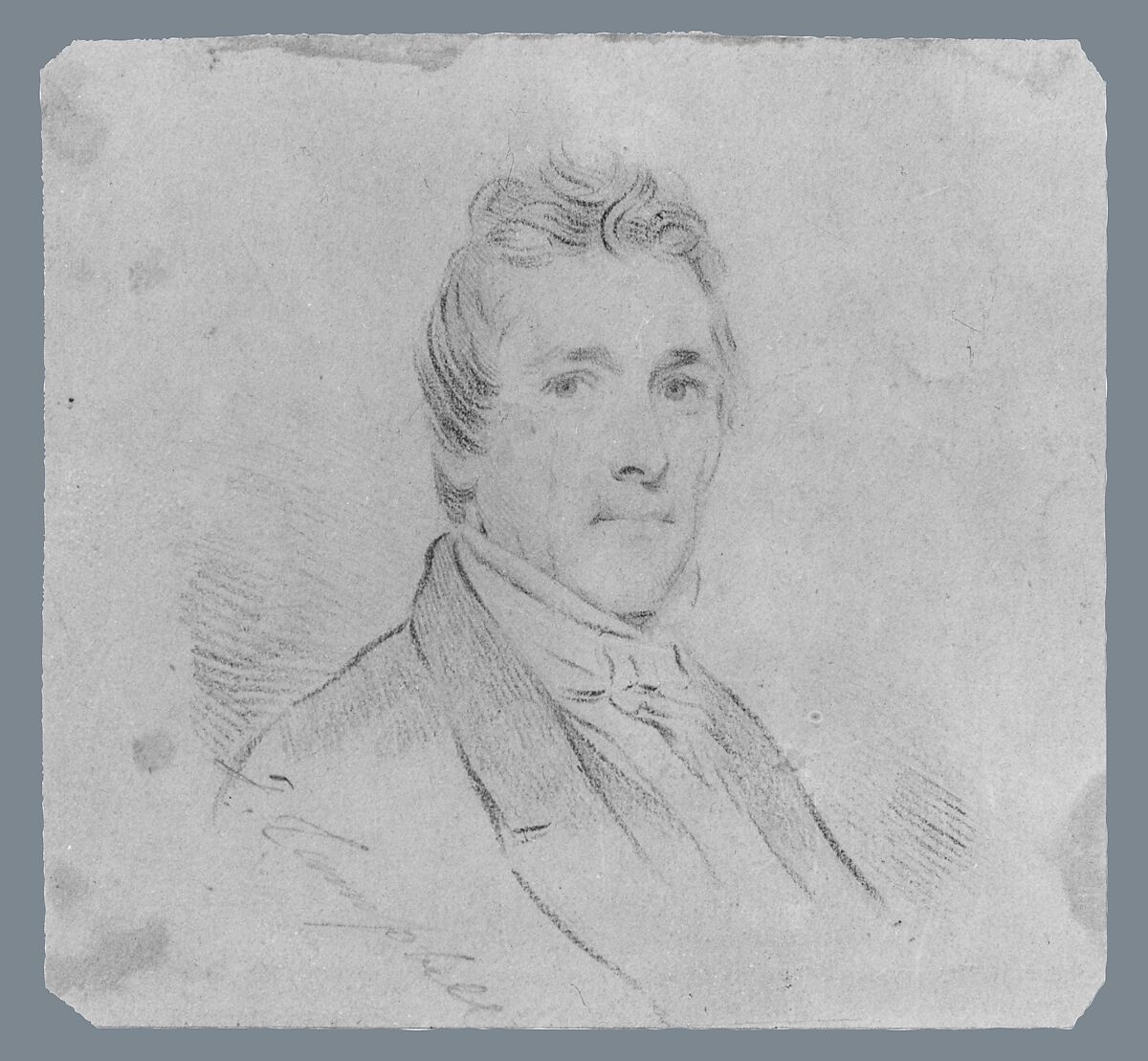 Portrait of a Man (from McGuire Scrapbook), Thomas Campbell (died before 1851), Black wax crayon on off-white wove paper, American 