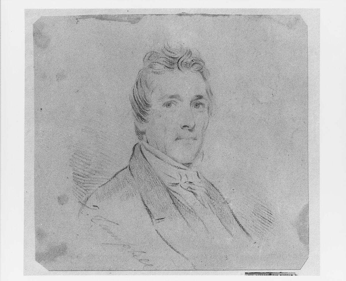 Portrait of a Man (from McGuire Scrapbook), Thomas Campbell (died before 1851), Black wax crayon on off-white wove paper, American