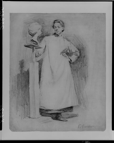 Sculptor at Work on a Bust, Attributed to Clifford Carleton (1867–1946), Graphite on off-white wove paper laid down on cardboard board, American 