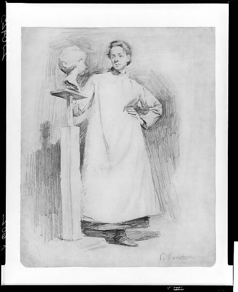 Sculptor at Work on a Bust, Attributed to Clifford Carleton (1867–1946), Graphite on off-white wove paper laid down on cardboard board, American