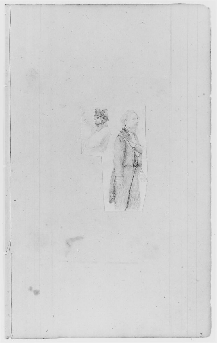 Sketchbook of Figure Studies, John William Casilear (American, New York 1811–1893 Saratoga Springs, New York), Drawings in graphite, pen and ink, and watercolor on off-white wove paper affixed with adhesive wafers at corners to dark tan laid (ledgerbook) paper, bound in a cardboard cover with leather trim, American