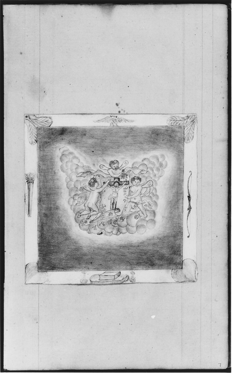 Sketchbook of Figure Studies, John William Casilear (American, New York 1811–1893 Saratoga Springs, New York), Drawings in graphite, pen and ink, and watercolor on off-white wove paper affixed with adhesive wafers at corners to dark tan laid (ledgerbook) paper, bound in a cardboard cover with leather trim, American