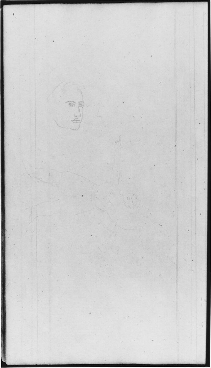 Sketchbook of Figure Studies, John William Casilear (American, New York 1811–1893 Saratoga Springs, New York), Drawings in graphite, pen and ink, and watercolor on off-white wove paper affixed with adhesive wafers at corners to dark tan laid (ledgerbook) paper, bound in a cardboard cover with leather trim, American