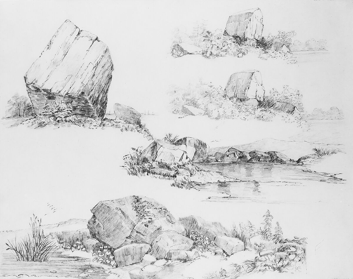 Study of Rocks, John William Casilear (American, New York 1811–1893 Saratoga Springs, New York), Graphite on off-white Bristol board, American 