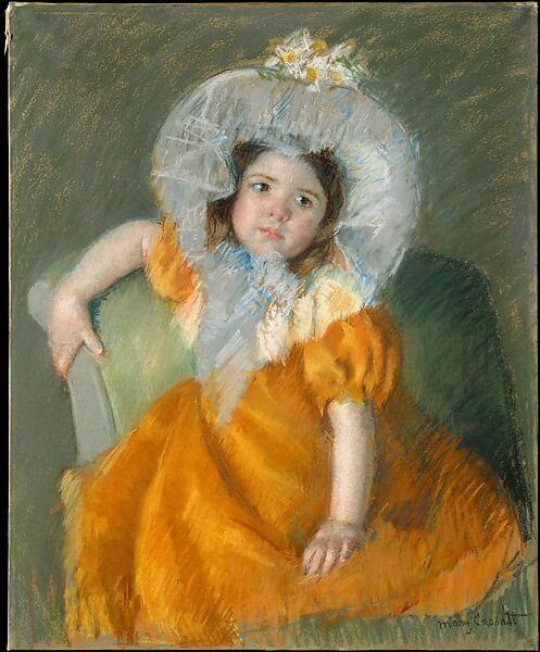 Margot in Orange Dress, Mary Cassatt  American, Pastel on wove paper, mounted on canvas, American