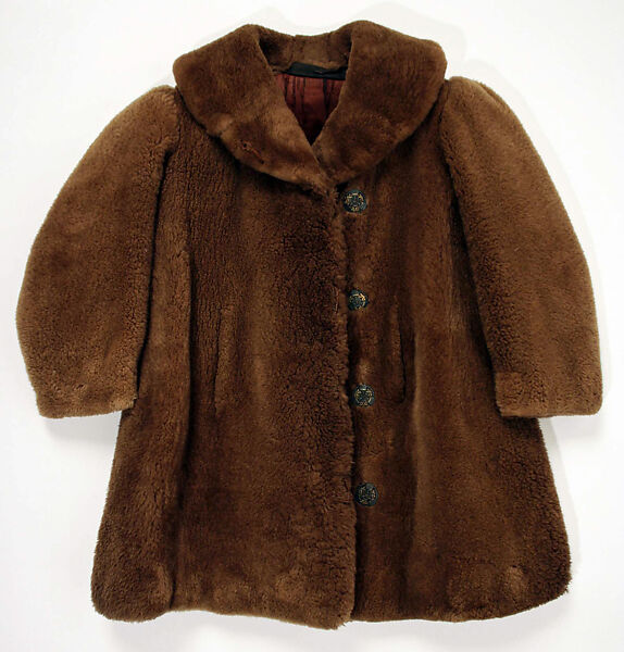 Coat, wool, fur, metal, probably American 