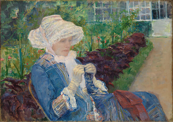 Lydia Crocheting in the Garden at Marly, Mary Cassatt (American, Pittsburgh, Pennsylvania 1844–1926 Le Mesnil-Théribus, Oise), Oil on canvas, American 