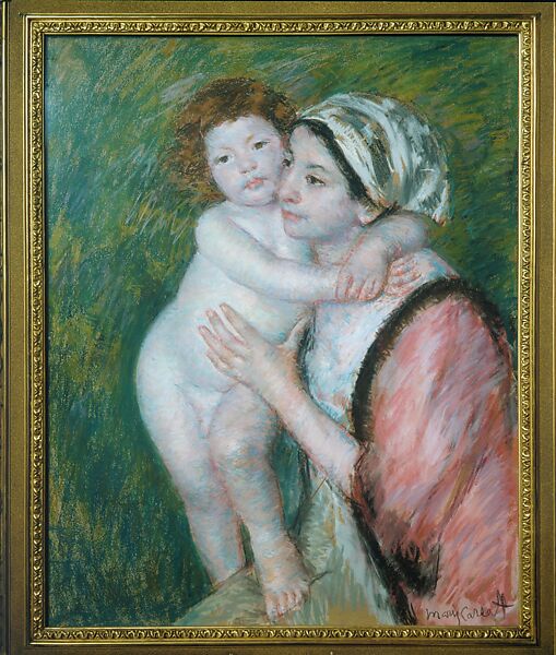 Mother and Child, Mary Cassatt (American, Pittsburgh, Pennsylvania 1844–1926 Le Mesnil-Théribus, Oise), Pastel on wove paper mounted on canvas, American